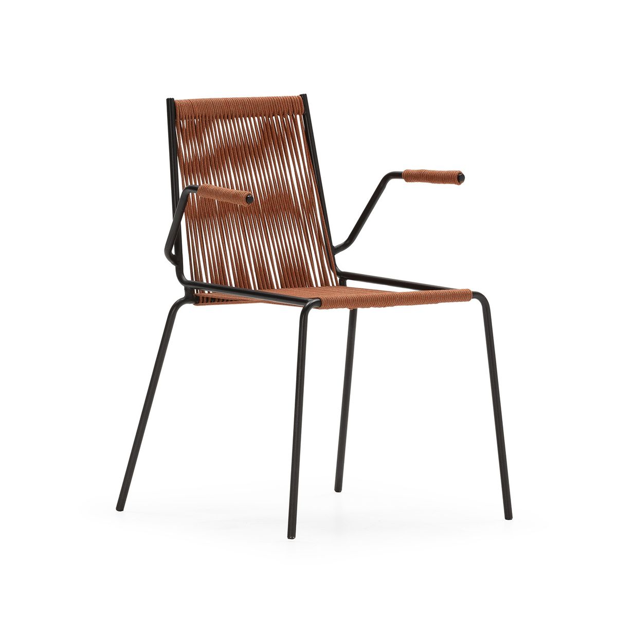 Silla con reposabrazos de cuerda y metal en terracota, 55 x 57 x 82 cm | Emily