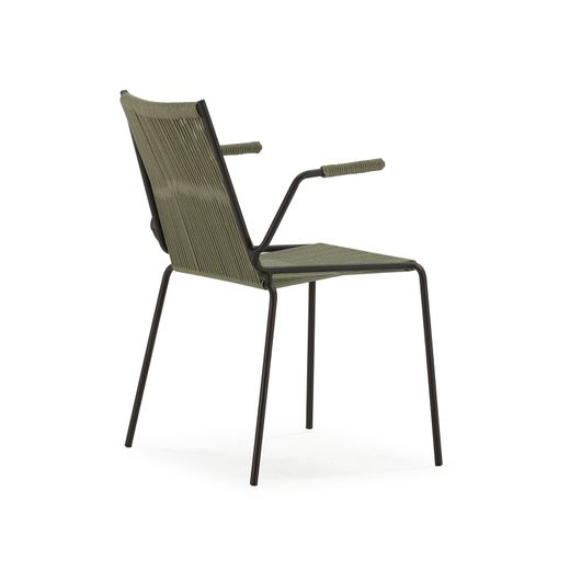 Chair with rope and metal armrests in mint green, 55 x 57 x 82 cm | Emily