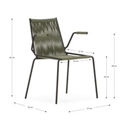 Chair with rope and metal armrests in mint green, 55 x 57 x 82 cm | Emily