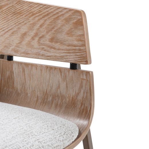 Chaise avec accoudoirs en bois et tissu en chêne blanchi et beige, 50,5 x 56 x 73 cm | Naia