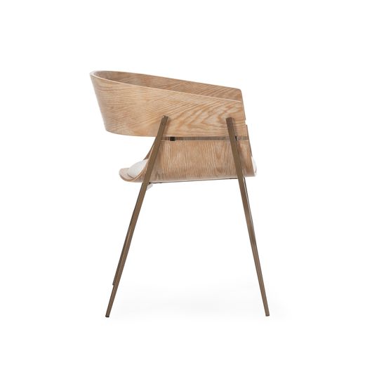 Chaise avec accoudoirs en bois et tissu en chêne blanchi et beige, 50,5 x 56 x 73 cm | Naia