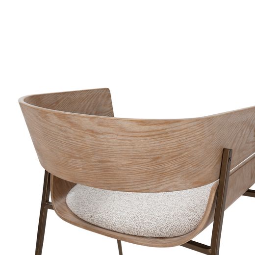 Chaise avec accoudoirs en bois et tissu en chêne blanchi et beige, 50,5 x 56 x 73 cm | Naia