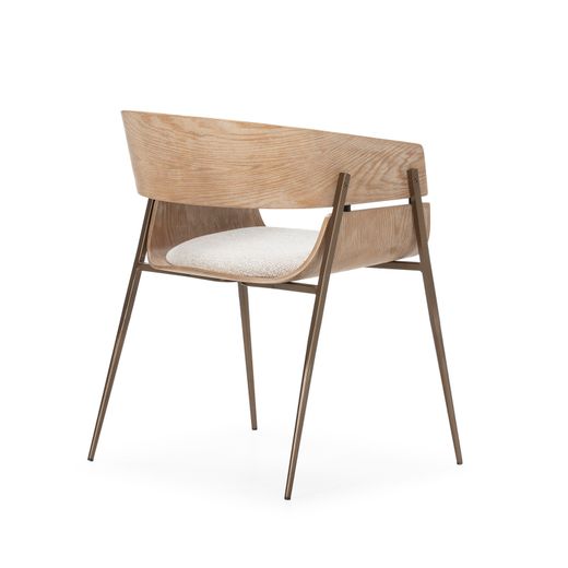 Chaise avec accoudoirs en bois et tissu en chêne blanchi et beige, 50,5 x 56 x 73 cm | Naia