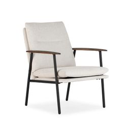Chair with fabric armrests in beige, 65 x 76 x 91 cm | Dunia