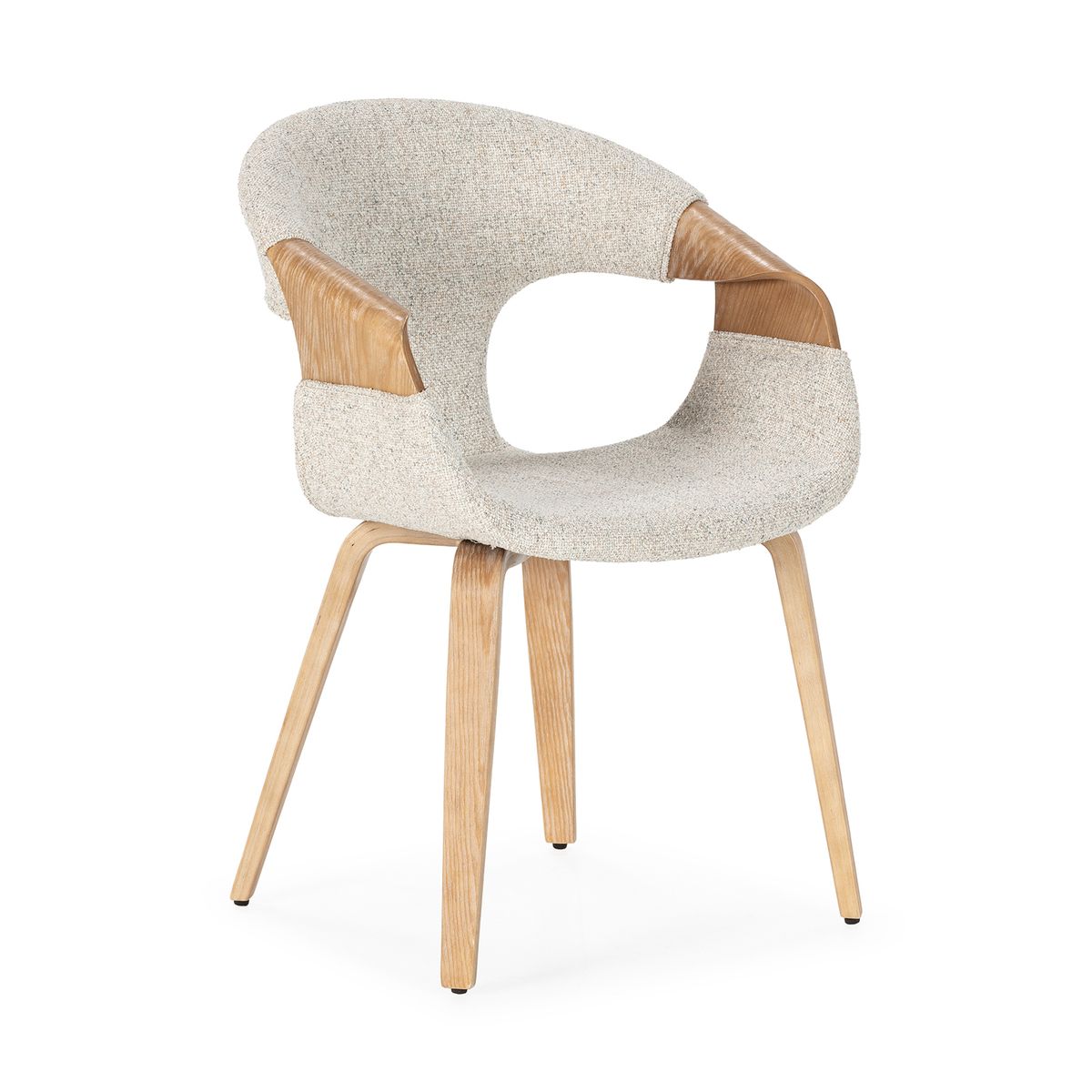 Silla con reposabrazos de tejido y madera en beige y color roble, 56,5 x 54,5 x 79,5 cm | Elif