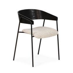 Chair with armrests in fabric and wood in beige and black, 51 x 54 x 73 cm | Cora
