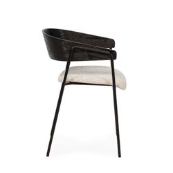 Chair with armrests in fabric and wood in beige and black, 51 x 54 x 73 cm | Cora
