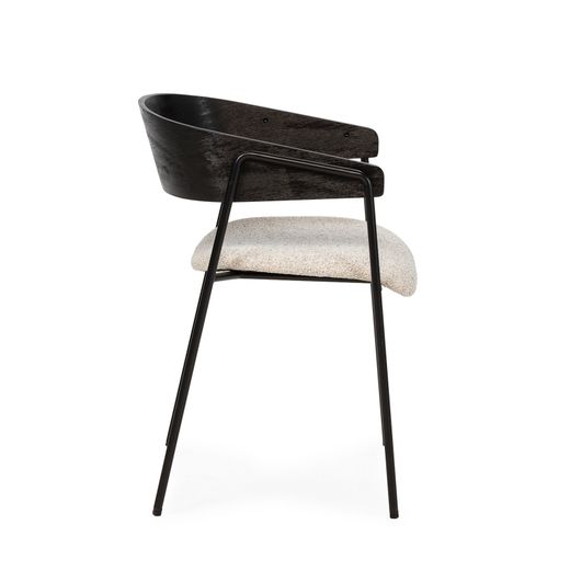 Chair with armrests in fabric and wood in beige and black, 51 x 54 x 73 cm | Cora