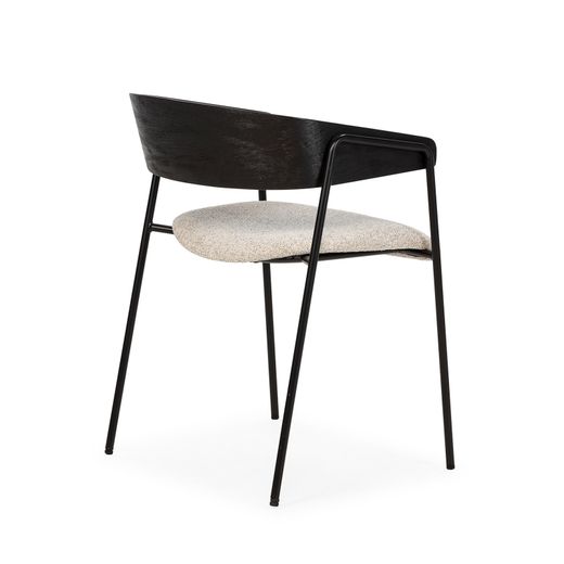 Chair with armrests in fabric and wood in beige and black, 51 x 54 x 73 cm | Cora