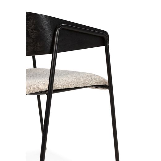 Chair with armrests in fabric and wood in beige and black, 51 x 54 x 73 cm | Cora