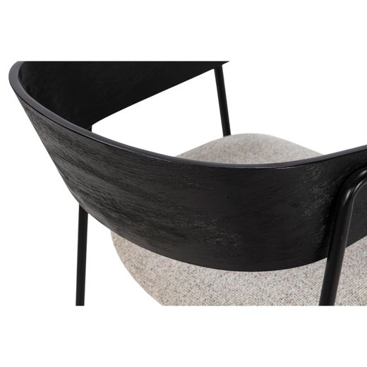 Chair with armrests in fabric and wood in beige and black, 51 x 54 x 73 cm | Cora