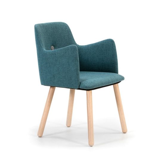 Chaise bleu turquoise et pieds en bois, 53 x 51 x 70/83 cm