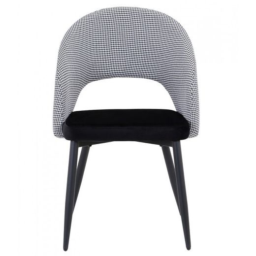 Cleo Chaise de Salle à Manger en Velours et Métal Pied de Poule/Noir, 52x47x79 cm