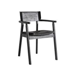 Silla de comedor de madera de roble y fibra natural en negro, 54 x 54 x 79 cm | Tasque