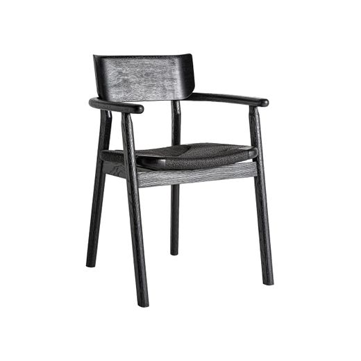 Silla de comedor de madera de roble y fibra natural en negro, 54 x 54 x 79 cm | Tasque