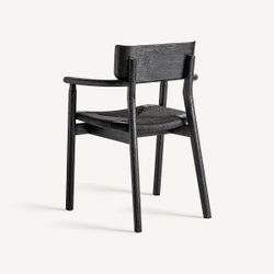Silla de comedor de madera de roble y fibra natural en negro, 54 x 54 x 79 cm | Tasque