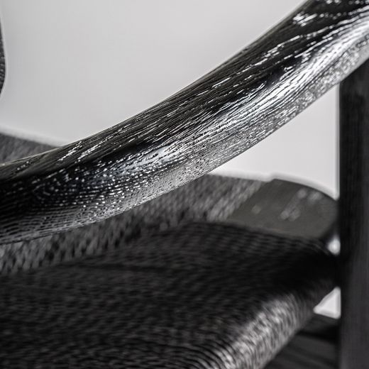 Silla de comedor de madera de roble y fibra natural en negro, 54 x 54 x 79 cm | Tasque