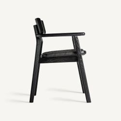 Silla de comedor de madera de roble y fibra natural en negro, 54 x 54 x 79 cm | Tasque