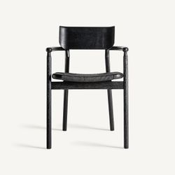 Silla de comedor de madera de roble y fibra natural en negro, 54 x 54 x 79 cm | Tasque