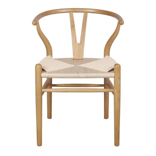 Eetkamerstoel van hout en natuurlijke vezels in naturel, 55 x 53 x 78 cm | Wegner