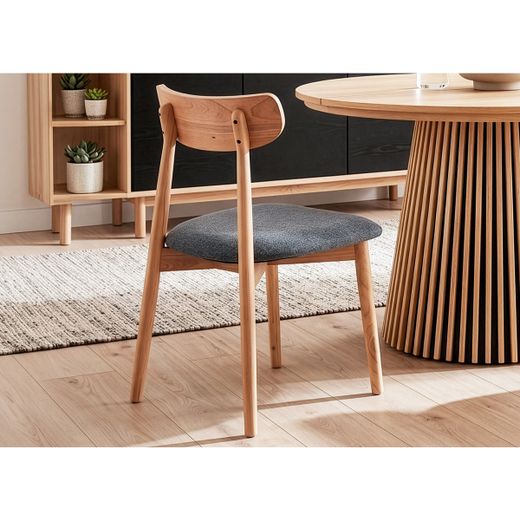 Silla de comedor de madera y tejido en gris y natural, 49 x 42 x 83 cm | Shia