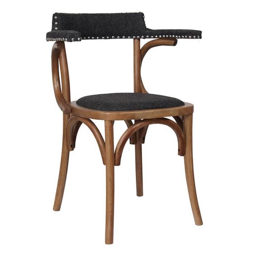 Silla de comedor de madera y textil  en marrón y negro, 60 x 52 x 80 cm | Emily
