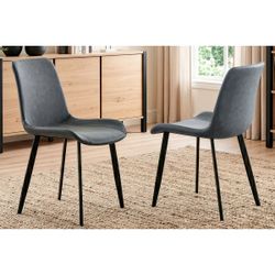 Silla de comedor de piel sintética en gris, 50 x 47 x 83 cm | Lis Cuir