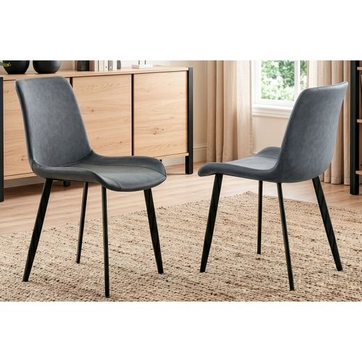 Silla de comedor de piel sintética en gris, 50 x 47 x 83 cm | Lis Cuir