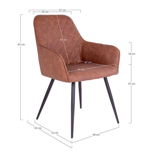 Faux Leather Dining Chair in Vintage Brown, 65 x 57 x 87 cm | Harbo