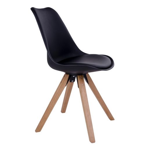 Chaise de salle à manger en simili cuir noir et naturel, 55 x 48 x 86 cm | Bergen