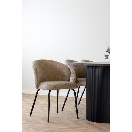 Beige bouclé fabric dining chair, 58 x 56 x 79 cm | Safira