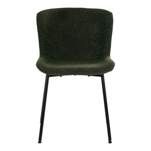 Bouclé fabric dining chair in dark green, 59 x 48 x 83 cm | Maceda