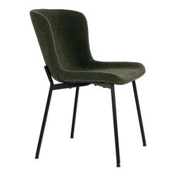 Bouclé fabric dining chair in dark green, 59 x 48 x 83 cm | Maceda
