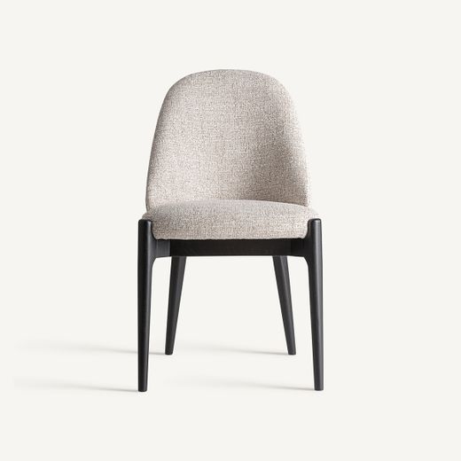Silla de comedor de tejido de poliéster y madera de fresno en beige, 47 x 58 x 85 cm | Sirius