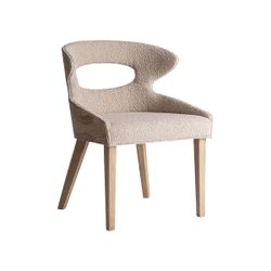 Silla de comedor de tejido de poliéster y madera de fresno en beige, 55 x 58 x 76 cm | Trebas