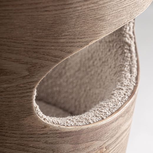 Silla de comedor de tejido de poliéster y madera de fresno en beige, 55 x 58 x 76 cm | Trebas