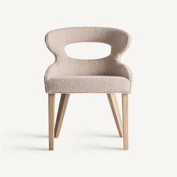 Silla de comedor de tejido de poliéster y madera de fresno en beige, 55 x 58 x 76 cm | Trebas