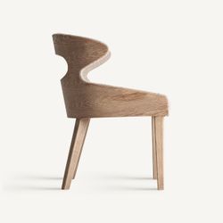Silla de comedor de tejido de poliéster y madera de fresno en beige, 55 x 58 x 76 cm | Trebas