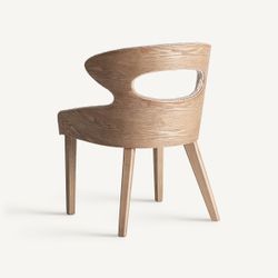 Silla de comedor de tejido de poliéster y madera de fresno en beige, 55 x 58 x 76 cm | Trebas