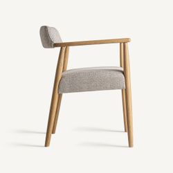 Silla de comedor de tejido de poliéster y madera de fresno en beige, 58 x 56 x 73 cm | Staple