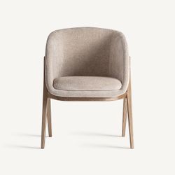 Silla de comedor de tejido de poliéster y madera de fresno en beige, 59 x 61 x 79 cm | Lupín