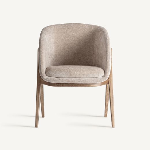 Silla de comedor de tejido de poliéster y madera de fresno en beige, 59 x 61 x 79 cm | Lupín