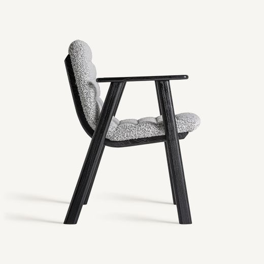 Silla de comedor de tejido de poliéster y madera de olmo en gris, 62 x 64 x 80 cm | Jacquard