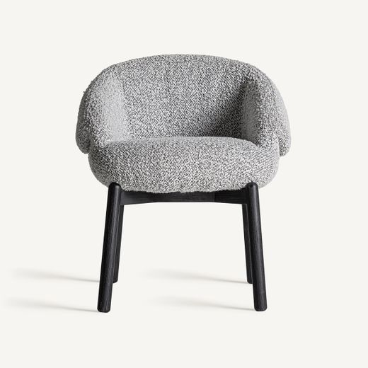 Silla de comedor de tejido de poliéster y madera de olmo en gris, 63 x 60 x 74 cm | Jacquard
