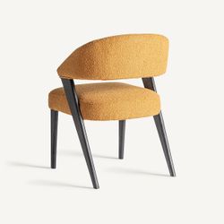 Silla de comedor de tejido de poliéster y madera de roble en amarillo, 57 x 60 x 82 cm | Veney