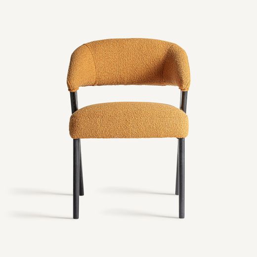 Silla de comedor de tejido de poliéster y madera de roble en amarillo, 57 x 60 x 82 cm | Veney
