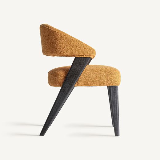 Silla de comedor de tejido de poliéster y madera de roble en amarillo, 57 x 60 x 82 cm | Veney