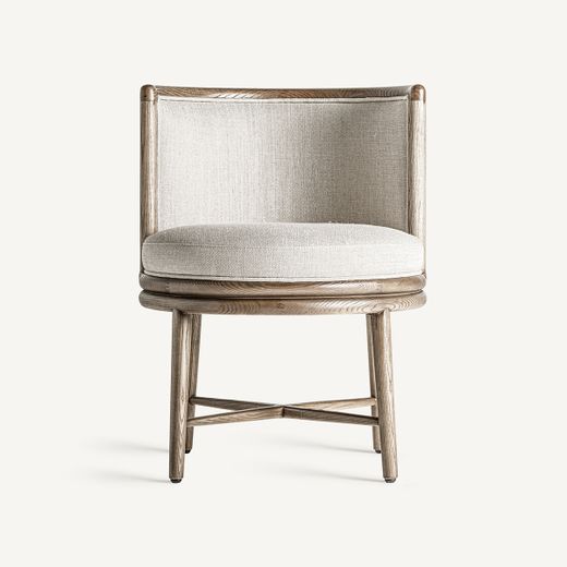 Silla de comedor de tejido de poliéster y madera de roble en blanco, 60 x 60 x 78 cm | Varaire