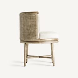 Silla de comedor de tejido de poliéster y madera de roble en blanco, 60 x 60 x 78 cm | Varaire