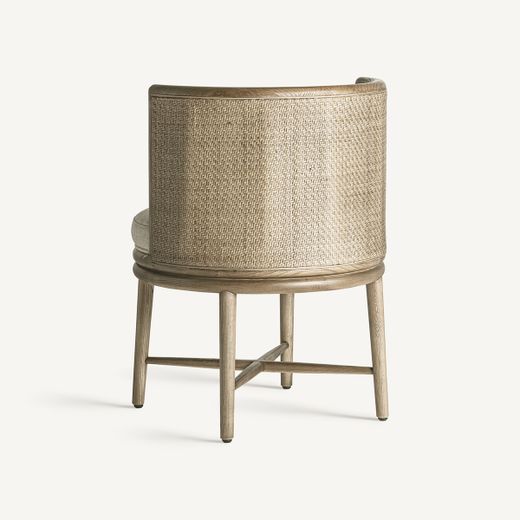 Silla de comedor de tejido de poliéster y madera de roble en blanco, 60 x 60 x 78 cm | Varaire